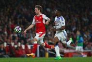 LONDON, ENGLAND - MAY 16:  Nacho Monreal of Arsenal is put under pressure by Jermain Defoe of Sunderland during the Premier League match between Arsenal and Sunderland at Emirates Stadium on May 16, 2017 in London, England.  (Photo by Charlie Crowhurst/Getty Images)